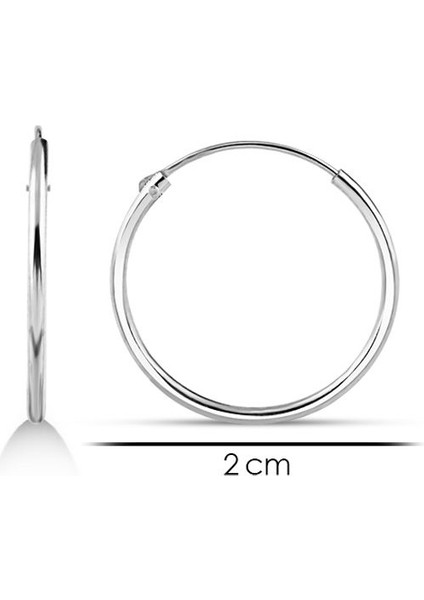 925 Ayar Rodyum Kaplamalı 2 cm Halka Gümüş Küpe