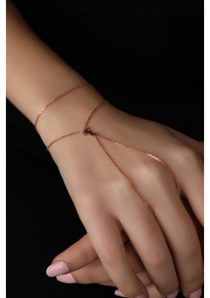 925 Ayar Rose Kaplamalı Siyah Taşlı F Harfi Gümüş Şahmeran