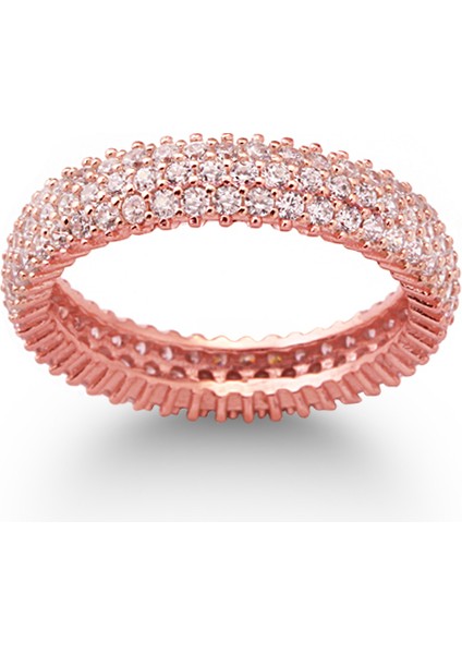 925 Ayar Rose Kaplamalı Beyaz Taşlı Tam Tur Gümüş Yüzük