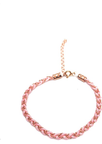 925 Ayar Pudra Pembe Ipli Rose Kaplama Zincirli Tasarım Gümüş Bileklik
