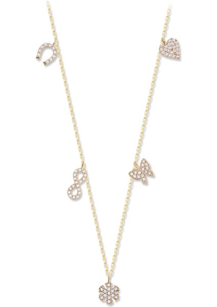 925 Ayar Gold Kaplamalı Beyaz Taşlı Nazarlı Gümüş Şans Kolyesi