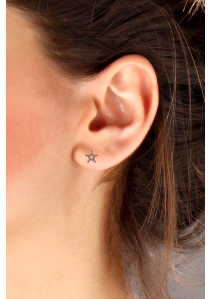 925 Ayar Rose Kaplamlı Beyaz Zirkon Taşlı Gümüş Yıldız Küpe fiyatları