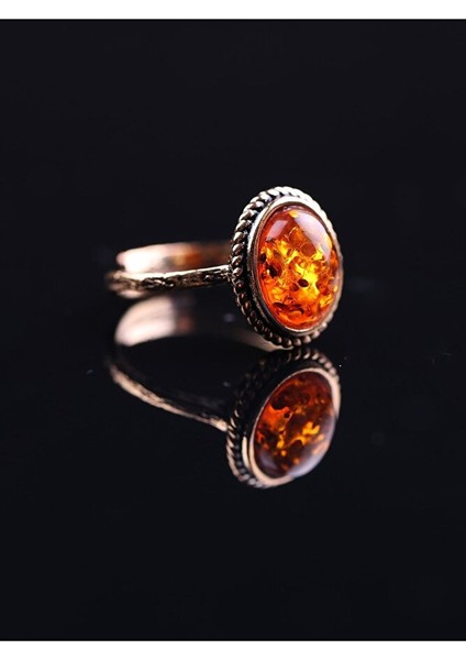 Doğal Taşlı Kehribar Ayarlanabilir Yüzük Orta Boy fırsatları