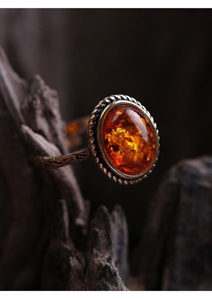 Doğal Taşlı Kehribar Ayarlanabilir Yüzük Orta Boy indirimleri