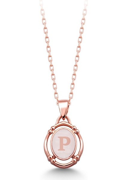 925 Ayar Rose Kaplamalı Beyaz Mineli P Harfi Gümüş Kolye