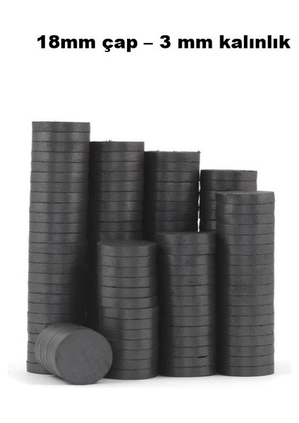 50 Adet 18X3 mm Yuvarlak Mıknatıs, Çok Amaçlı, Süsleme Mıknatısı, Ferrit Magnet