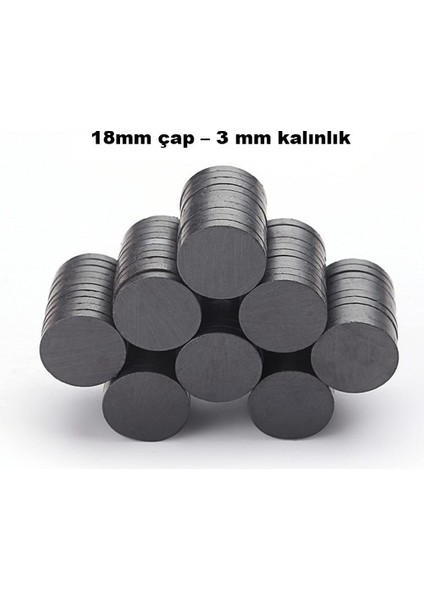 50 Adet 18X3 mm Yuvarlak Mıknatıs, Çok Amaçlı, Süsleme Mıknatısı, Ferrit Magnet