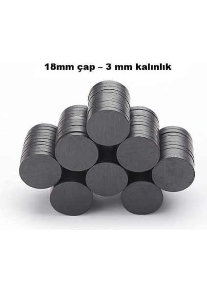50 Adet 18X3 mm Yuvarlak Mıknatıs, Çok Amaçlı, Süsleme Mıknatısı, Ferrit Magnet