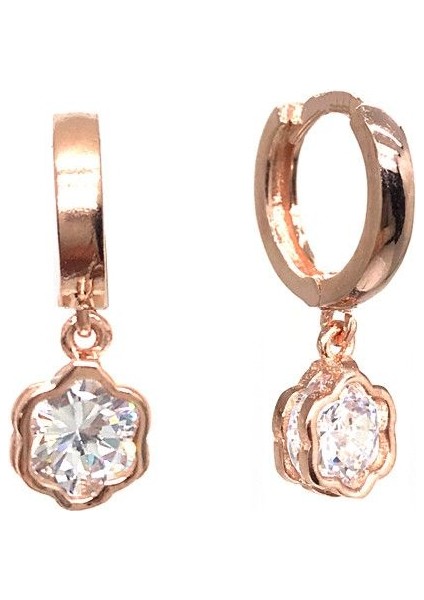 925 Ayar Rose Kaplamalı Zirkon Taşlı Sallantılı Gümüş Küpe