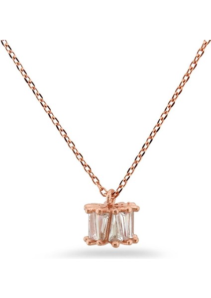 925 Ayar Rose Kaplamalı Beyaz Taşlı Minimal Tasarım Gümüş Kolye