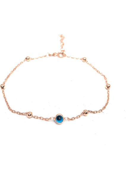 925 Ayar Rose Kaplamalı Top Zincirli Tekli Nazar Camgöz Gümüş Bileklik