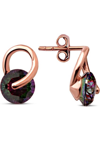 925 Ayar Rose Kaplamalı Mistik Topaz Taşlı Sarmal Gümüş Küpe