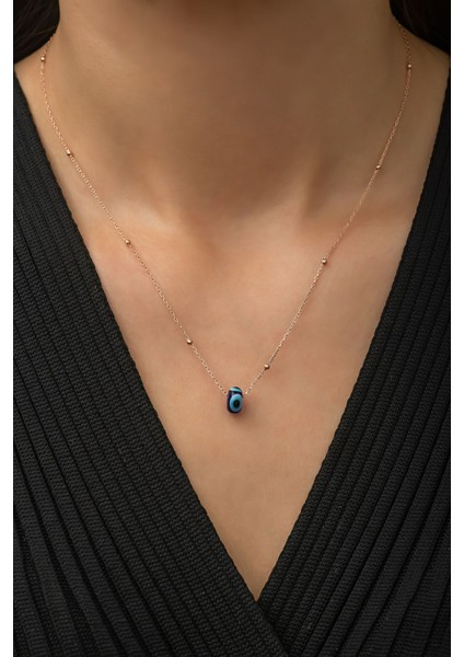 925 Ayar Rose Kaplamalı Laci Mineli Nazar Gözlü Top Zincirli Gümüş Kolye fiyatları