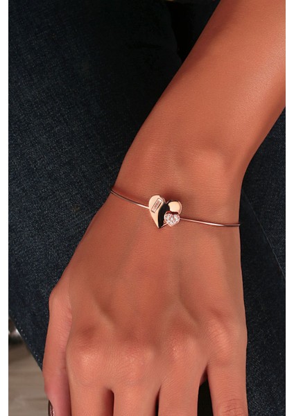 925 Ayar Rose Kaplamalı I Harfi Kalp Tasarımlı Gümüş Bileklik fiyatları