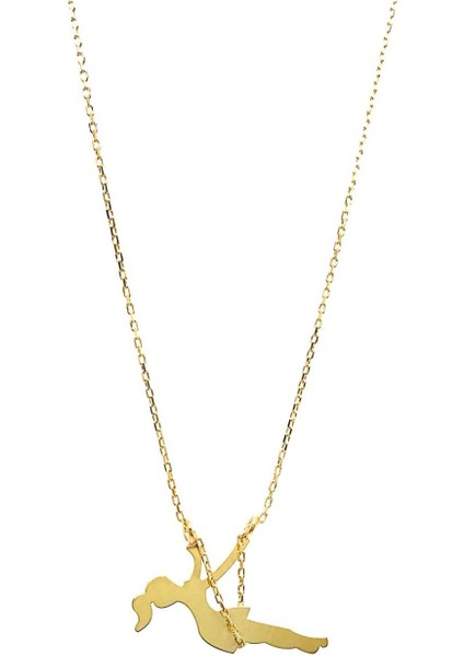 925 Ayar Gold Kaplamalı Salıncakta Sallanan Kadın Tasarımlı Gümüş Kolye