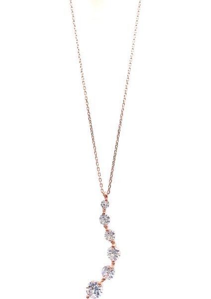 925 Ayar Rose Kaplamalı Beyaz Taşlı 6 Sıralı Gümüş Kolye