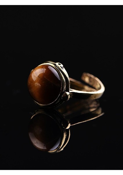 Doğal Taş Kaplan Gözü Doğal Taşlı Ayarlanabilir Yuvarlak Taşlı Yüzük modelleri