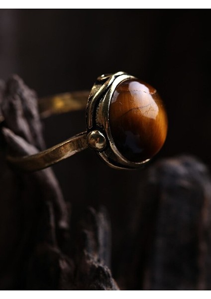 Doğal Taş Kaplan Gözü Doğal Taşlı Ayarlanabilir Yuvarlak Taşlı Yüzük indirimleri