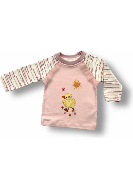 Zenwave Süslü Ördek Nakışlı Uzun Kollu Sweatli 2li Kız Bebek Takımı