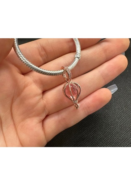 Parıltılı Pembe Sıcak Hava Balonu Sallantılı Charm