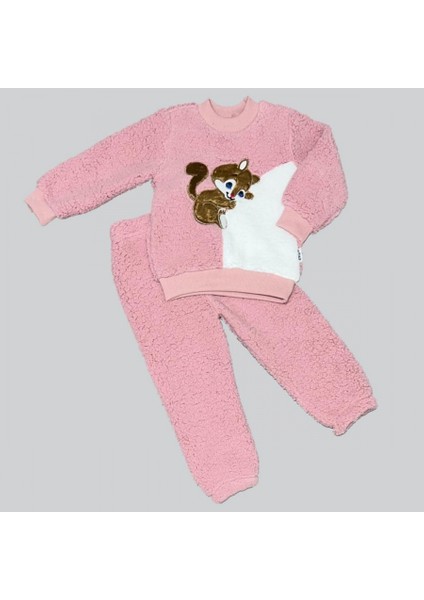 Zenwave Masum Yavru Sincap Nakışlı Kuzu Kumaş Sweat Pantolon 2li Kız Erkek Bebek Takımı