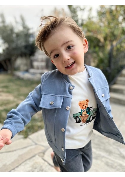 Zenwave Kot Pantolonlu Nubukceketli Uzun Kollu Penye Sweat 3lü Erkek Çocuk Takımı