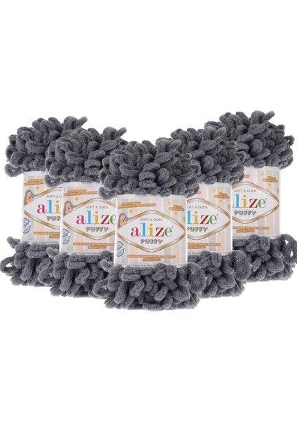 Puffy El Örgü Ipliği 5'li Paket - 87 Koyu Gri - 100 Gr. 9 Mt. Parmak Örgü Ipi