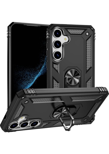 - Samsung Galaxy S24 Plus - Kılıf Yüzüklü Zırh Tank Vega Kapak - Siyah