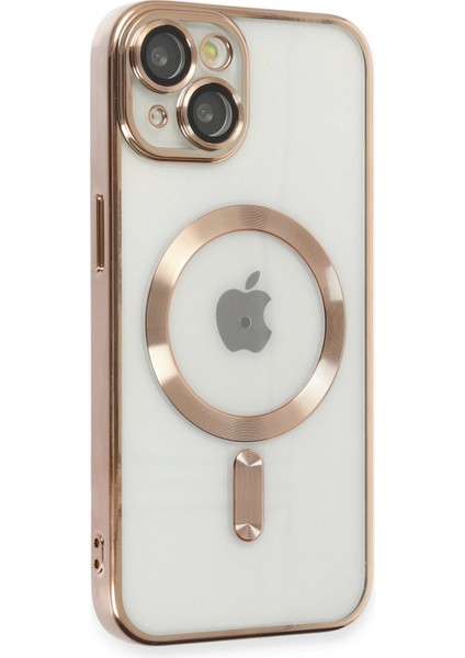 iPhone 15 Kılıf Kross Magsafeli Açık Lazer Kamera Korumalı Kılıf Kapak - Gold