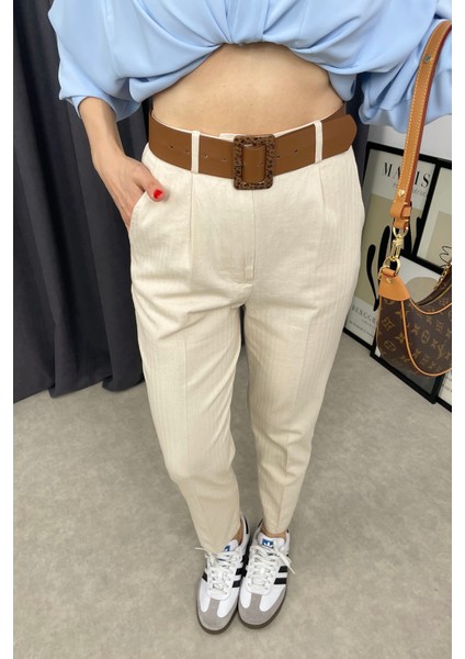 Taş Rengi Kemerli Gabardin Skinny Pantolon fiyatları