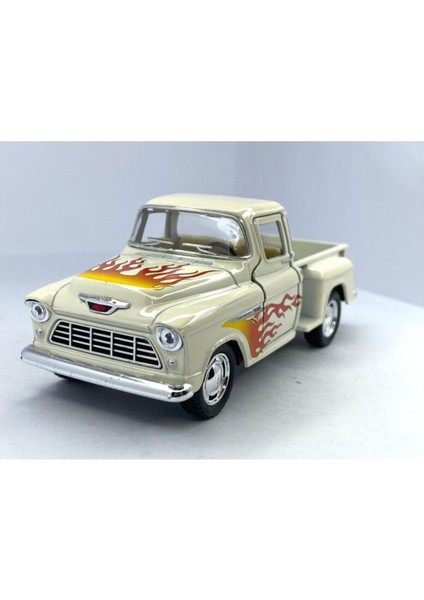 1955 Chevy Stepside Pick-Up (Alev Desenli)-Çek Bırak 5inch. Lisanslı Model Araba, Oyuncak