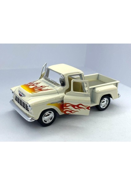 1955 Chevy Stepside Pick-Up (Alev Desenli)-Çek Bırak 5inch. Lisanslı Model Araba, Oyuncak