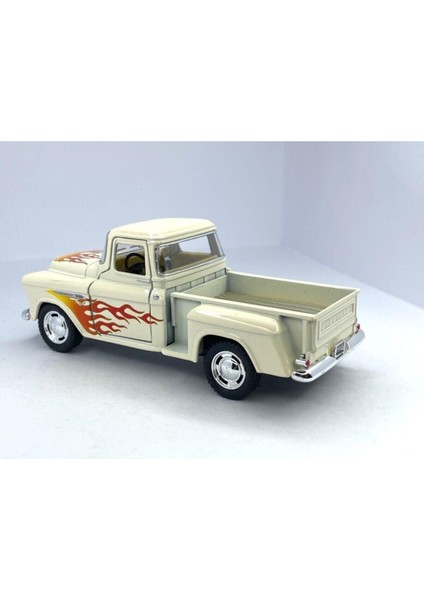 1955 Chevy Stepside Pick-Up (Alev Desenli)-Çek Bırak 5inch. Lisanslı Model Araba, Oyuncak