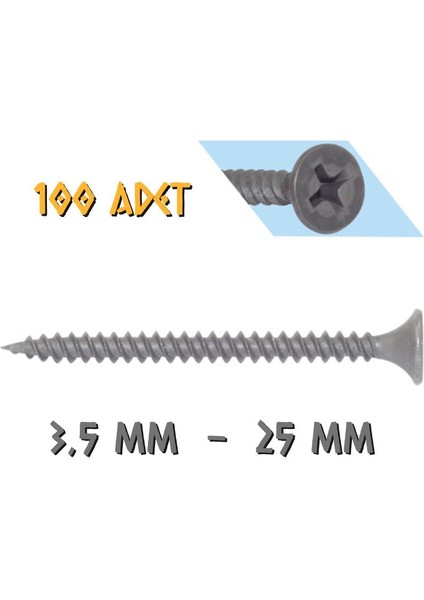 Alçıpan Vidası Sivri Uçlu 3.5X25 Mm. - 100 Adet