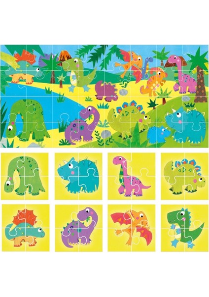 Headu 8+1 Çift Taraflı Dinazor Puzzle