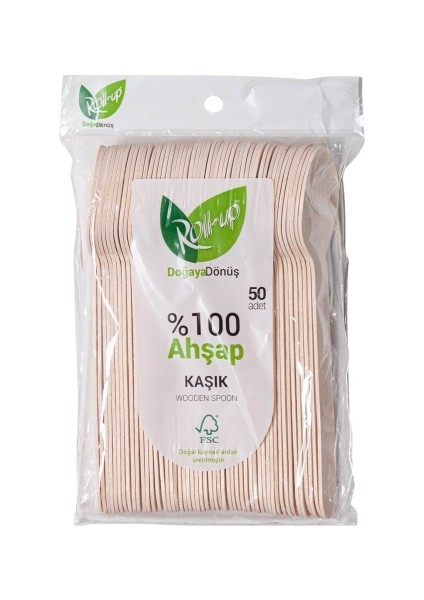 Roll-Up Doğa Dostu Ahşap Kaşık 50LI