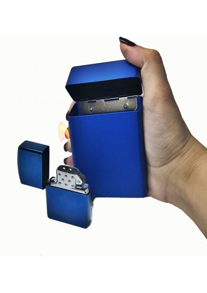 Kişiye Özel Metal Slim Kısa Sigara Kutusu Modeli Cakmak Set