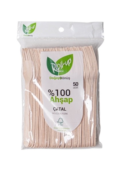 Roll-Up Doğa Dostu Ahşap Çatal 50LI