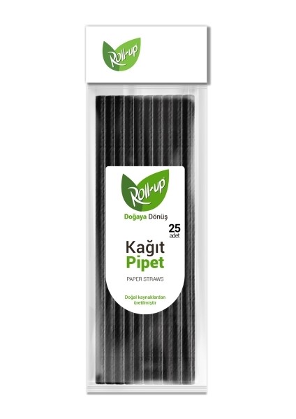 Roll-Up Doğa Dostu Siyah Kağıt Pipet 19,5cm 25LI