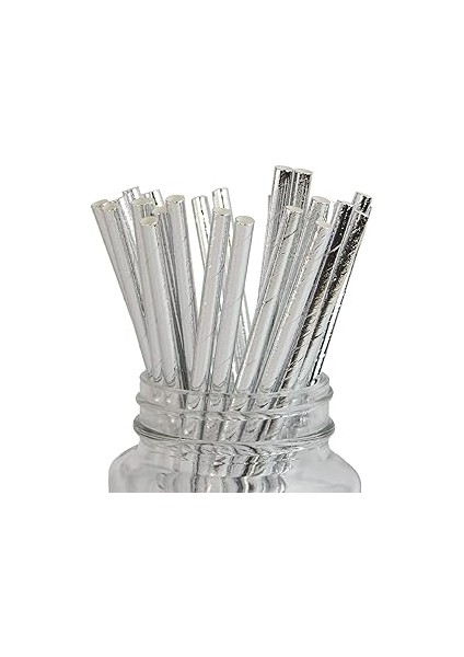 Kağıt Pipet 20 cm - Ø6mm. Parlak Gümüş / 25 Adet