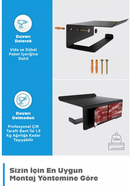 3Art Metal Yapışkanlı Tuvalet Kağıtlığı - Dekoratif Banyo Askısı Peçetelik
