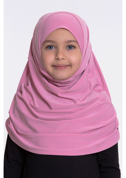 Pembe Pratik Hazır Geçmeli Çocuk Tesettür Bone Sandy Kumaş Kendinden Boneli 78_04