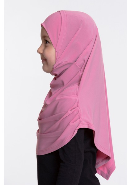 Pembe Pratik Hazır Geçmeli Çocuk Tesettür Bone Sandy Kumaş Kendinden Boneli 78_04
