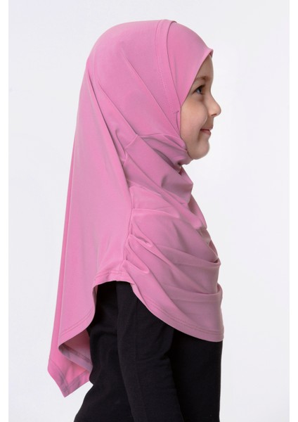 Pembe Pratik Hazır Geçmeli Çocuk Tesettür Bone Sandy Kumaş Kendinden Boneli 78_04