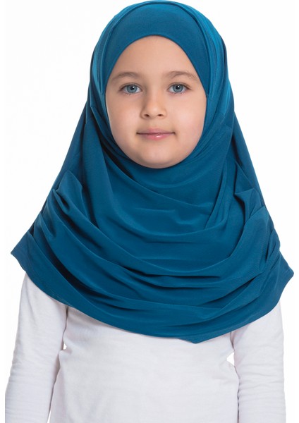 Petrol Mavisi Pratik Hazır Geçmeli Çocuk Tesettür Bone Sandy Kumaş Kendinden Boneli 78_17