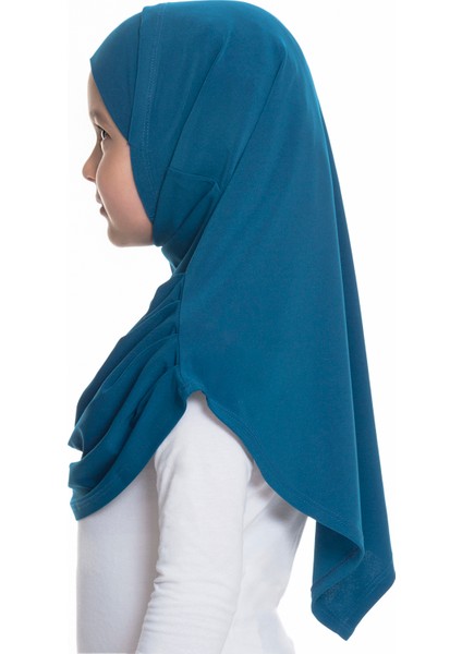 Petrol Mavisi Pratik Hazır Geçmeli Çocuk Tesettür Bone Sandy Kumaş Kendinden Boneli 78_17 modelleri
