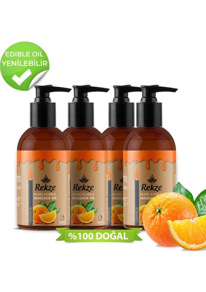 Yenilir Doğal Portakal Aromalı Masaj Yağı - 4'lü Keyif Paketi (4X120 Ml)