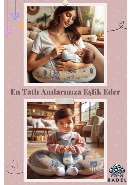 Badel Tekstil Emzirme Yastığı | Çift Taraflı, Fil Desen, Destek Yastığı Model