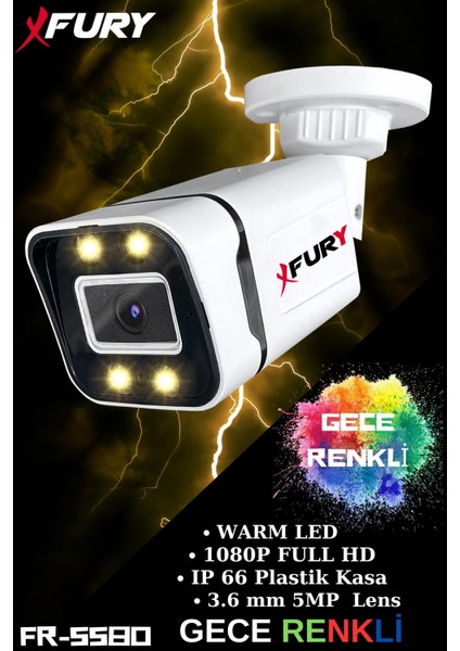 Gece Renkli - 5mp Lens 1080P Full Hd Ahd Güvenlik Kamerası 4 x Ultra LED Renkli Gece Görüş 5580 modelleri