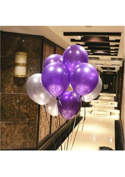 50 Adet Metalik Balon (Mor - Gümüş Karışık) Uçan Balon